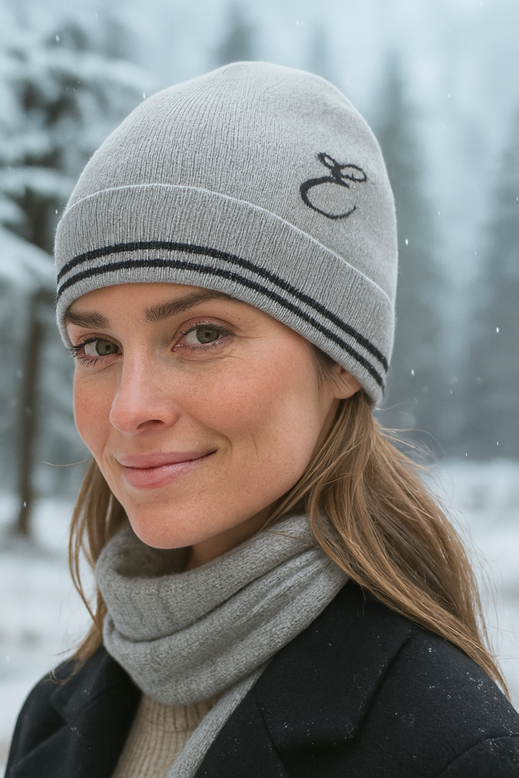Crown of Edinburgh Cashmere Beanie – Bruntsfield Grey with Monogram E | VAT & Shipping cost included
