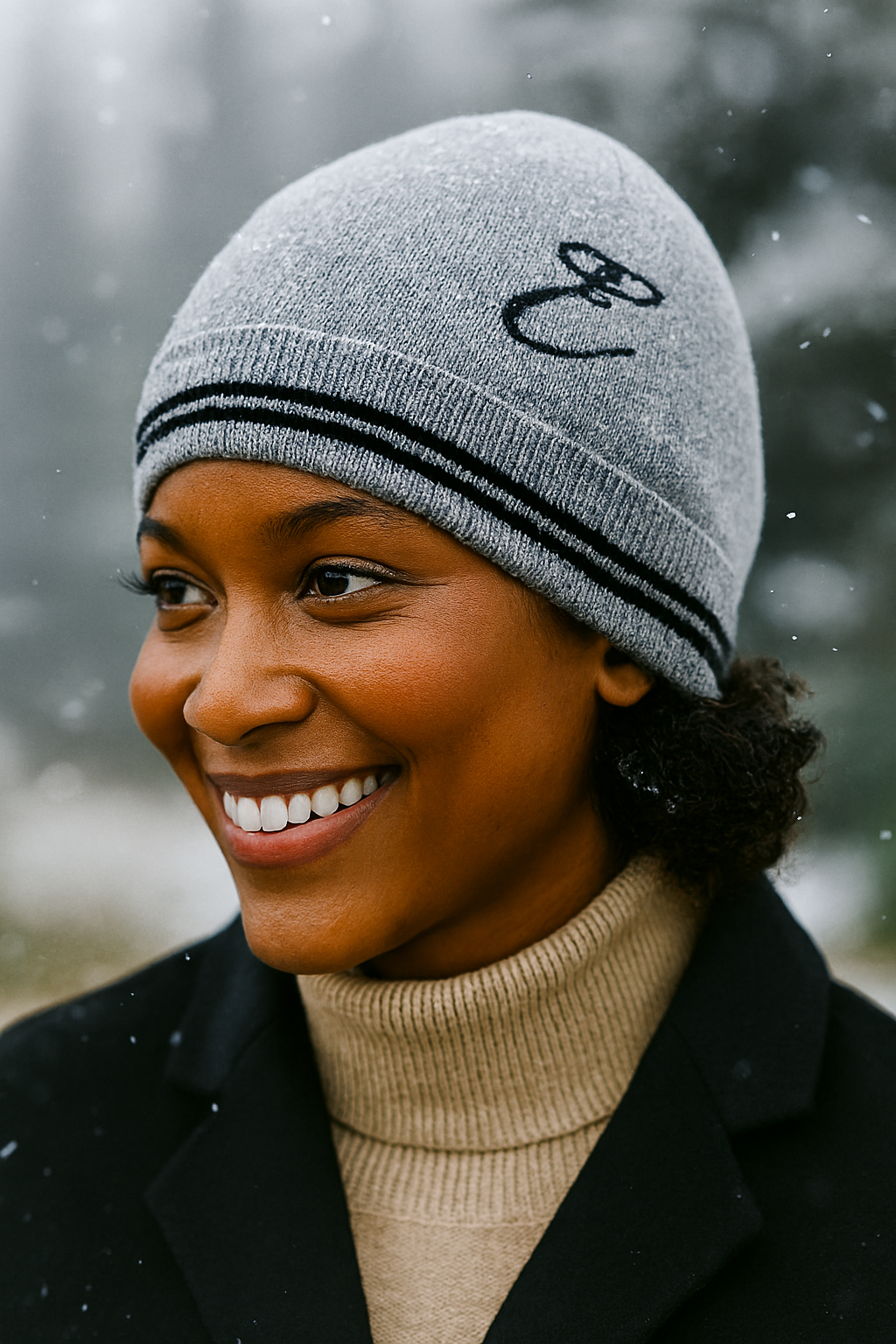Crown of Edinburgh Cashmere Beanie – Bruntsfield Grey with Monogram E | VAT & Shipping cost included