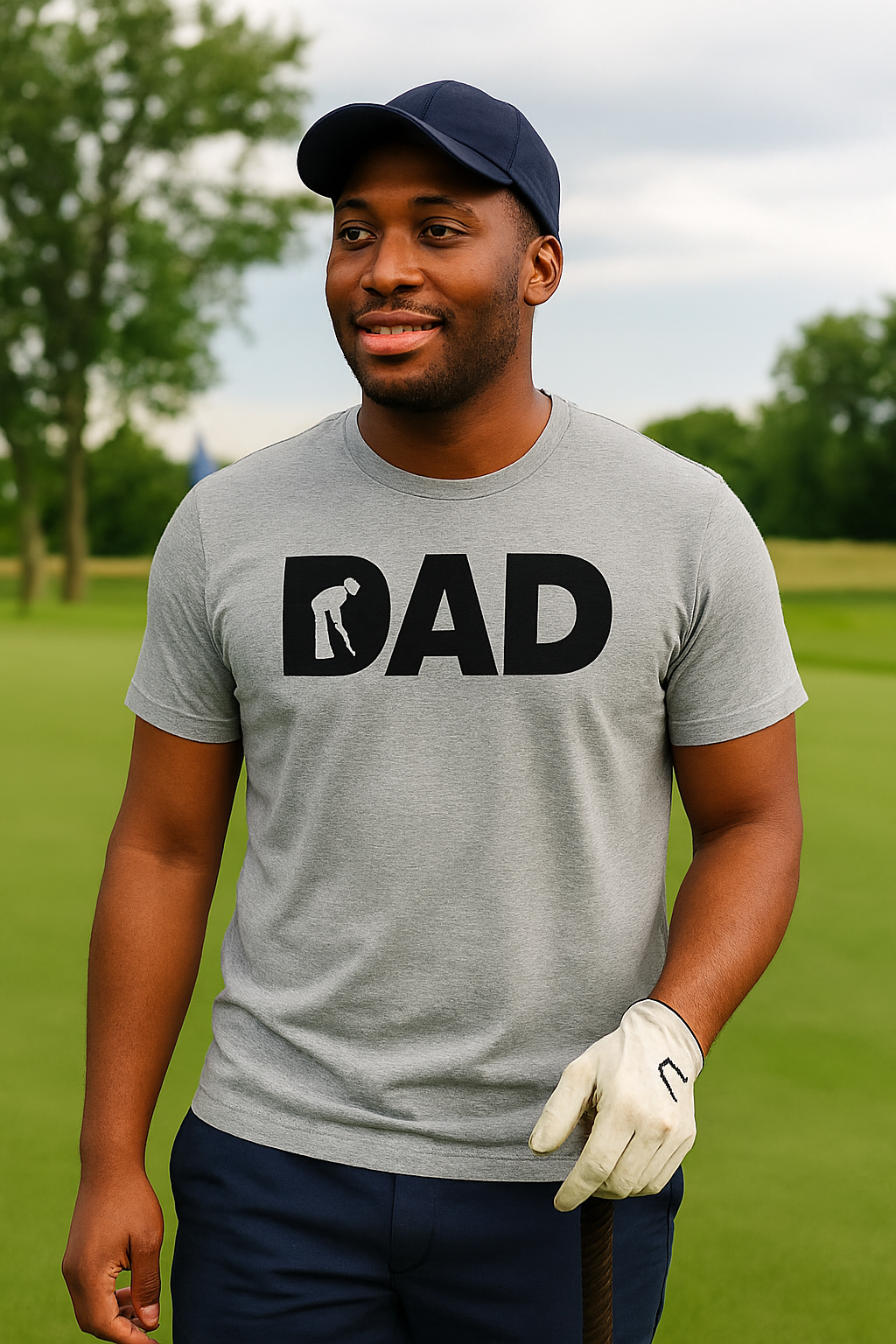 Dad Golf 1 Grey-White Graphic T-shirt for Men – Funny Edition | Price Includes Shipping & VAT