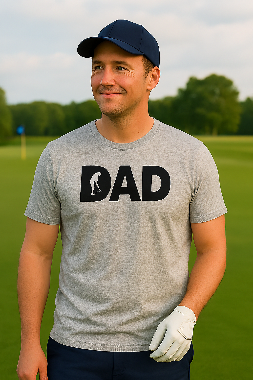 Dad Golf 1 Grey-White Graphic T-shirt for Men – Funny Edition | Price Includes Shipping & VAT