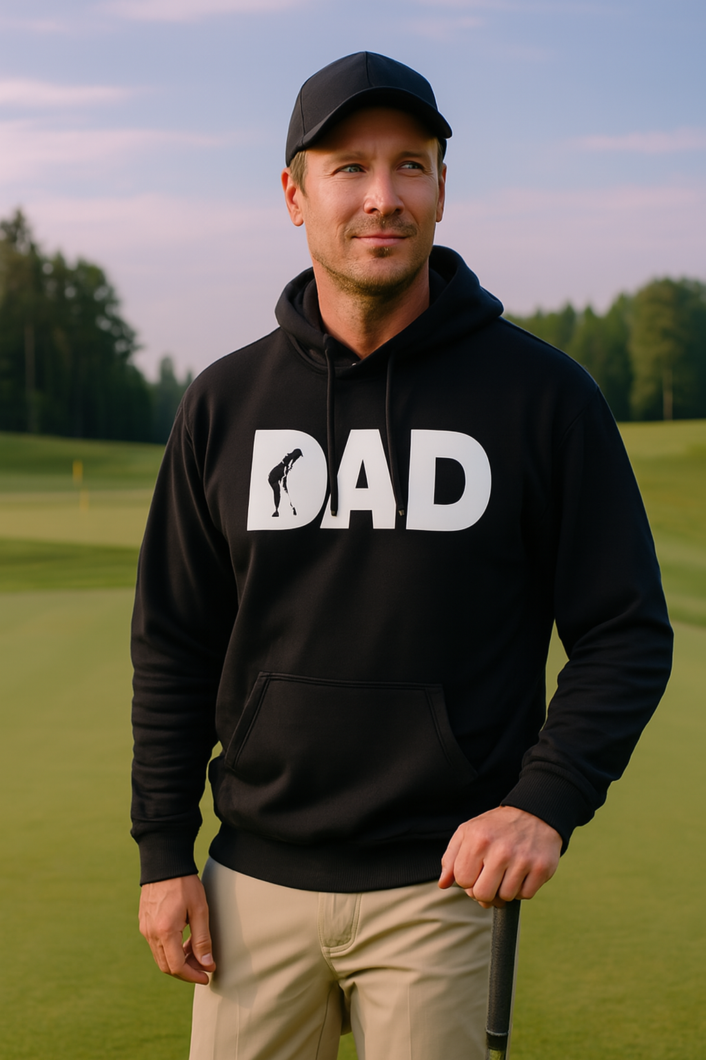 Dad Golf Unisex Black Hoodie – Funny Graphic | “Par-fectly Comfy, Dad-Approved